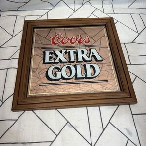 COORS EXTRA GOLD 1985 Wood  Bar Mirror Sign Vintage Man Cave Decor Brewery READ
